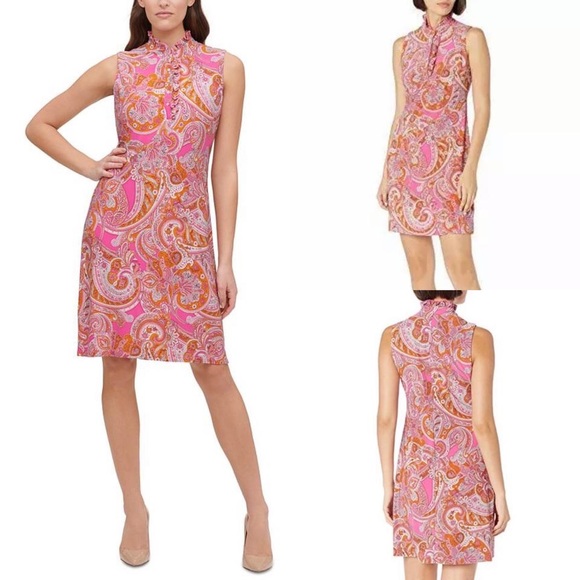 Tommy Hilfiger A-line Sleeveless Pink/Orange Paisley Casual Dress - Picture 1 of 4
